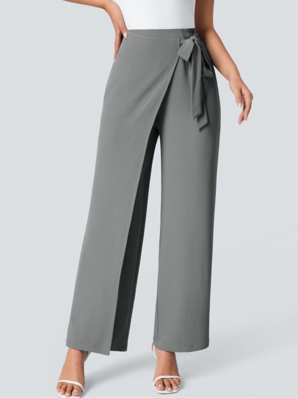 Halara woman’s High-Waist Gray Wrap Wide-Leg Pants
